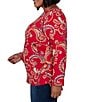 Ruby Rd. Plus Size Sueded Stretch Knit Whimsical Paisley V-Neck Long Sleeve Side Ruched Top - Image 3