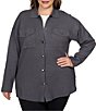 Color:Charcoal - Image 1 - Plus Size Sweater Knit Snap Front Shirt Jacket