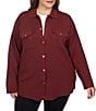 Color:Maroon - Image 1 - Plus Size Sweater Knit Snap Front Shirt Jacket
