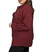 Color:Maroon - Image 3 - Plus Size Sweater Knit Snap Front Shirt Jacket