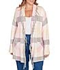Ruby Rd. Plus Size Sweet Plaid Print Shawl Collar Fringe Open-Front Cozy Cardigan, Color:Ivory Multi - Image 1
