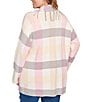 Ruby Rd. Plus Size Sweet Plaid Print Shawl Collar Fringe Open-Front Cozy Cardigan, Color:Ivory Multi - Image 2