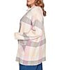 Ruby Rd. Plus Size Sweet Plaid Print Shawl Collar Fringe Open-Front Cozy Cardigan, Color:Ivory Multi - Image 3