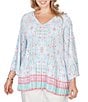 Ruby Rd. Plus Size Tapestry Border Print V-Neck 3/4 Sleeve Blouse - Image 1