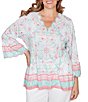 Ruby Rd. Plus Size Tapestry Print Scalloped V-Neck 3/4 Sleeve Top - Image 1
