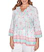 Ruby Rd. Plus Size Tapestry Print Scalloped V-Neck 3/4 Sleeve Top - Image 3