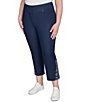 Ruby Rd. Plus Size Tencel Embroidered Hem Pull-On Ankle Pants, Color:Dark Indigo - Image 1