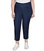 Ruby Rd. Plus Size Tencel Embroidered Hem Pull-On Ankle Pants, Color:Dark Indigo - Image 4