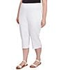 Ruby Rd. Plus Size Tencel Pull-On Fringe Side Slit Hem Capri Pants, Color:White - Image 1