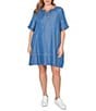 Ruby Rd. Plus Size Tencel™ Split Neck Short Sleeve Lace-Up Shift Dress - Image 1