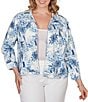 Ruby Rd. Plus Size Tencel™ Toile Print Point Collar Bracelet Roll Sleeve Button-Front Jacket - Image 1