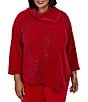 Ruby Rd. Plus Size Textured Animal Jacquard Split Cowl Neck 3/4 Sleeve Asymmetric Hem Sweater - Image 4