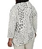Ruby Rd. Plus Size Textured Animal Jacquard Split Cowl Neck 3/4 Sleeve Asymmetric Hem Sweater - Image 2