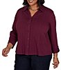 Ruby Rd. Plus Size Textured Dobby Vertical Stripe Point Collar Long Roll-Tab Sleeve Button-Front Shirt - Image 3