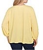 Ruby Rd. Plus Size Textured Eyelet Trim Boat Neck Bracelet Length Sleeve Knit Top, Color:Lemon - Image 2