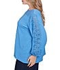 Ruby Rd. Plus Size Textured Eyelet Trim Boat Neck Bracelet Length Sleeve Knit Top, Color:Bluebird - Image 4