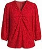 Ruby Rd. Plus Size Textured Floral Clip Jacquard V-Neck 3/4 Sleeve Top - Image 4