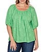 Ruby Rd. Plus Size Textured Jacquard Floral Scoop Neck Elbow Sleeve Top - Image 5