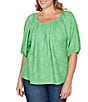 Ruby Rd. Plus Size Textured Jacquard Floral Scoop Neck Elbow Sleeve Top - Image 4