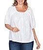 Ruby Rd. Plus Size Textured Jacquard Floral Scoop Neck Elbow Sleeve Top - Image 5
