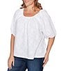 Ruby Rd. Plus Size Textured Jacquard Floral Scoop Neck Elbow Sleeve Top - Image 4