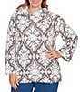 Ruby Rd. Plus Size Textured Jacquard Knit Medallion Cowl Neck Bracelet Length Sleeve Sweater, Color:Pink/Multi - Image 1