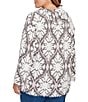 Ruby Rd. Plus Size Textured Jacquard Knit Medallion Cowl Neck Bracelet Length Sleeve Sweater, Color:Pink/Multi - Image 2