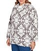Ruby Rd. Plus Size Textured Jacquard Knit Medallion Cowl Neck Bracelet Length Sleeve Sweater, Color:Pink/Multi - Image 3