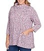 Ruby Rd. Plus Size Textured Jacquard Knit Space-Dyed Print Cowl Neck 3/4 Sleeve Sweater, Color:Deep Blue Multi - Image 4