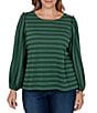 Ruby Rd. Plus Size Textured Knit Dobby Stripe Scoop Neck Bracelet Length Sleeve Top - Image 1