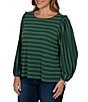 Ruby Rd. Plus Size Textured Knit Dobby Stripe Scoop Neck Bracelet Length Sleeve Top - Image 4