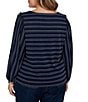 Ruby Rd. Plus Size Textured Knit Dobby Stripe Crew Neck Bracelet Length Sleeve Top - Image 2