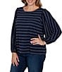 Ruby Rd. Plus Size Textured Knit Dobby Stripe Crew Neck Bracelet Length Sleeve Top - Image 3