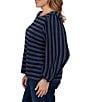 Ruby Rd. Plus Size Textured Knit Dobby Stripe Crew Neck Bracelet Length Sleeve Top - Image 4