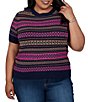 Ruby Rd. Plus Size Textured Knit Fair Isle Boat Neck Short Sleeve Ribbed Sweater - Image 1