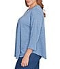 Ruby Rd. Plus Size Textured Knit Split V-Neck 3/4 Sleeve Top, Color:Indigo - Image 3