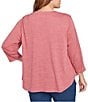 Ruby Rd. Plus Size Textured Knit Split V-Neck 3/4 Sleeve Top, Color:Sangria - Image 2