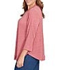 Ruby Rd. Plus Size Textured Knit Split V-Neck 3/4 Sleeve Top, Color:Sangria - Image 3