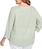Ruby Rd. Plus Size Textured Knit Stripe Print Square Neck 3/4 Sleeve Top, Color:Bay Leaf Multi - Image 2