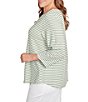 Ruby Rd. Plus Size Textured Knit Stripe Print Square Neck 3/4 Sleeve Top, Color:Bay Leaf Multi - Image 3