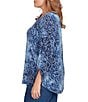 Ruby Rd. Plus Size Textured Knit Tie-Dye Scroll Floral Burnout Boat Neck 3/4 Roll-Tab Sleeve Top, Color:Indigo - Image 3