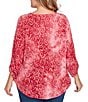 Ruby Rd. Plus Size Textured Knit Tie-Dye Scroll Floral Burnout Boat Neck 3/4 Roll-Tab Sleeve Top, Color:Sangria - Image 2