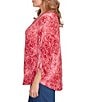 Ruby Rd. Plus Size Textured Knit Tie-Dye Scroll Floral Burnout Boat Neck 3/4 Roll-Tab Sleeve Top, Color:Sangria - Image 3