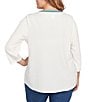 Ruby Rd. Plus Size Textured Slub Knit Split Round V-Neck 3/4 Sleeve Embellished Top, Color:Ivory - Image 2