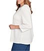 Ruby Rd. Plus Size Textured Slub Knit Split Round V-Neck 3/4 Sleeve Embellished Top, Color:Ivory - Image 3