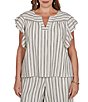 Ruby Rd. Plus Size Textured Stripe Split V-Neck Short Flutter Sleeve Coordinating Top - Image 1