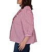 Ruby Rd. Plus Size Textured Yarn-Dyed Stripe Embroidered Split V-Neck 3/4 Sleeve Blouse - Image 3
