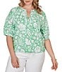 Ruby Rd. Plus Size Tropical Floral Split V-Neck Elbow Sleeve Top - Image 5
