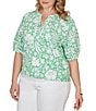 Ruby Rd. Plus Size Tropical Floral Split V-Neck Elbow Sleeve Top - Image 4