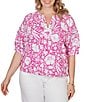 Ruby Rd. Plus Size Tropical Floral Split V-Neck Elbow Sleeve Top - Image 1